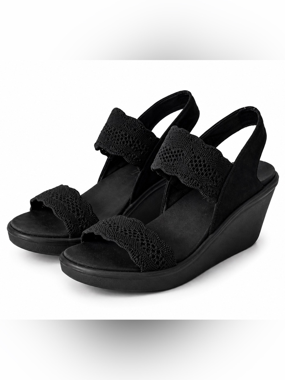 Women's Comfy Black Wedge Sketchers Sandals